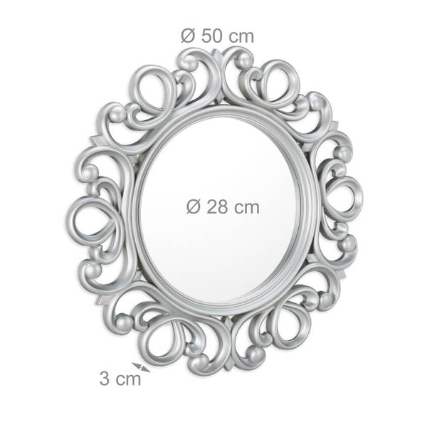 Miroir mural rond de décoration Argenté - Verre - Papier - Matière plastique - 50 x 50 x 3 cm