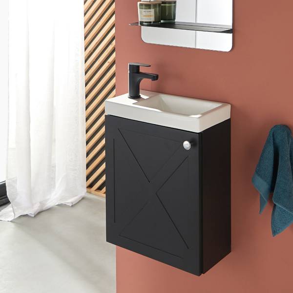 Badmöbel-Set AVA 2-teilig Schwarz - Holzwerkstoff - 41 x 53 x 22 cm