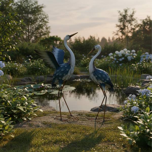 Gartendeko Figur Reiher 2er Set Blau - Braun - Weiß - Eisen - 44 x 74 x 20 cm