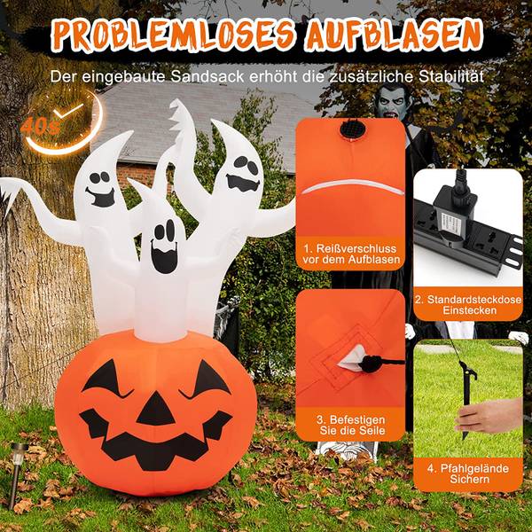 Aufblasbarer Halloween-Kürbis Orange - Weiß - Textil - 90 x 182 x 140 cm
