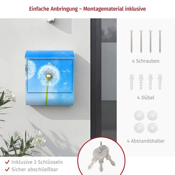 Briefkasten Flying Seeds Blau - Stahl - 39 x 46 x 13 cm