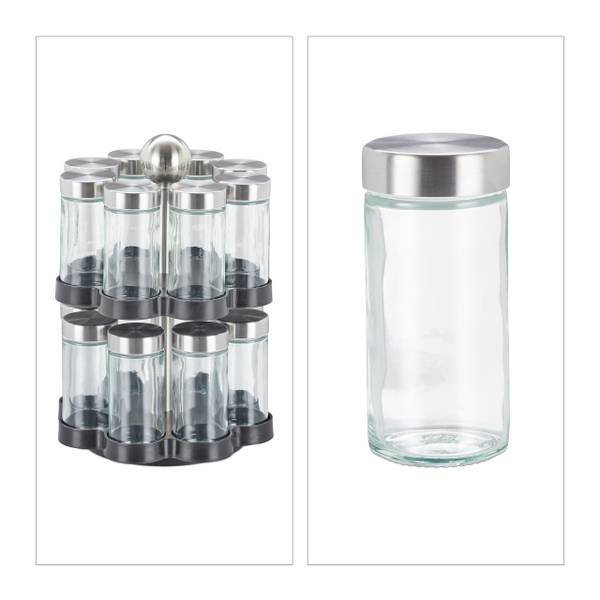 Gewürzkarussell mit 16 Gläsern Schwarz - Silber - Kunststoff - 18 x 25 x 18 cm