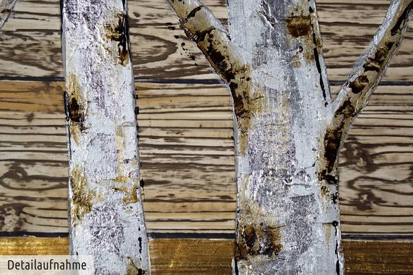 Tableau peint à la main Bouleaux Beige - Doré - Coton - 80 x 80 x 4 cm