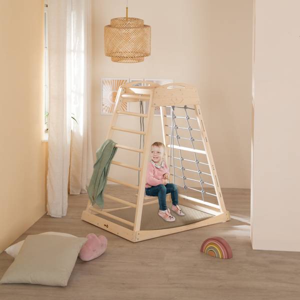 Indoor Spielturm Montessori Beige - Massivholz - 83 x 128 x 111 cm