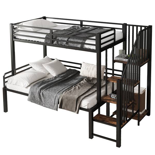 Lit superposé EveMetal Ⅰ Noir - Bois manufacturé - Métal - 124 x 160 x 257 cm