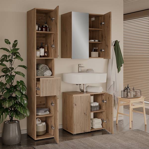 3-delige badkamermeubelset Takumi 58540 bruin - plaatmateriaal op houtbasis - 60 x 58 x 35 cm