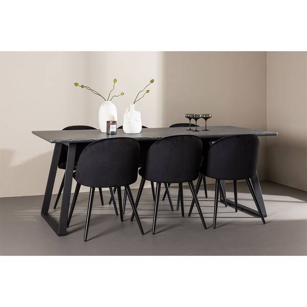 Essgruppe Malaga (7-teilig) Schwarz - Glas Schwarz - Hochglanz Schwarz - Grau