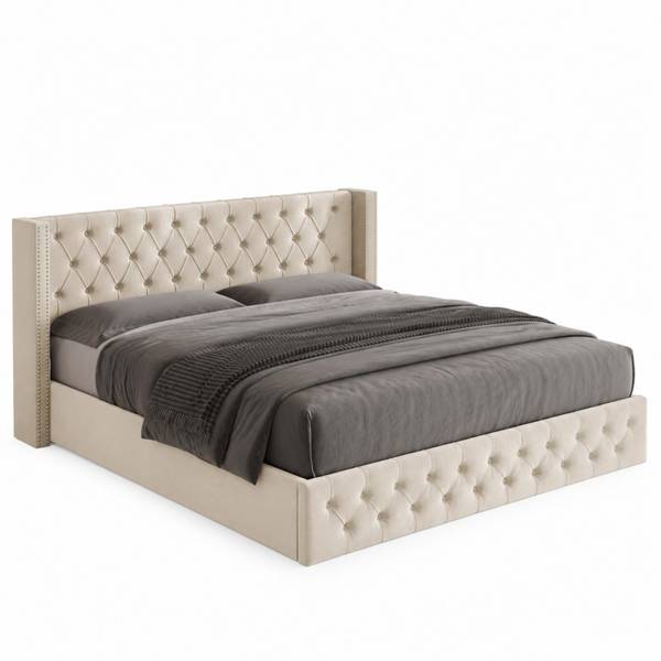Polsterbett-BB049 Beige - Massivholz - 140 x 95 x 190 cm