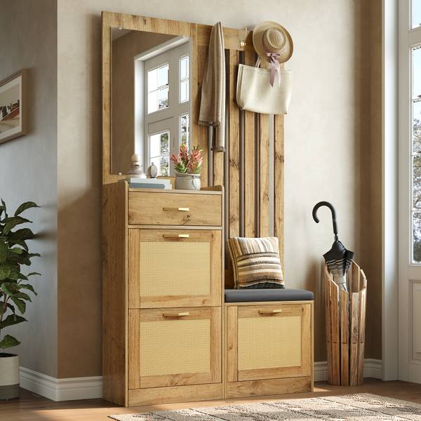 Kompaktgarderobe Coeus Ⅰ Braun - Holzwerkstoff - Glas - Metall - 100 x 180 x 26 cm