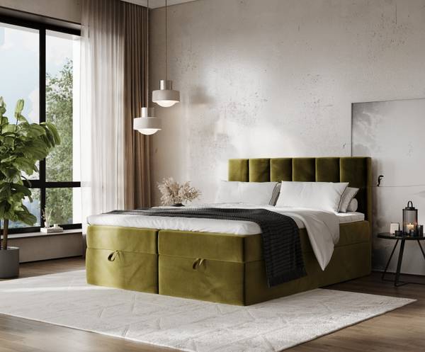 Boxspringbett SAVIO mit Stauraum Kronos Olivgrün - Liegefläche Breite: 140 cm