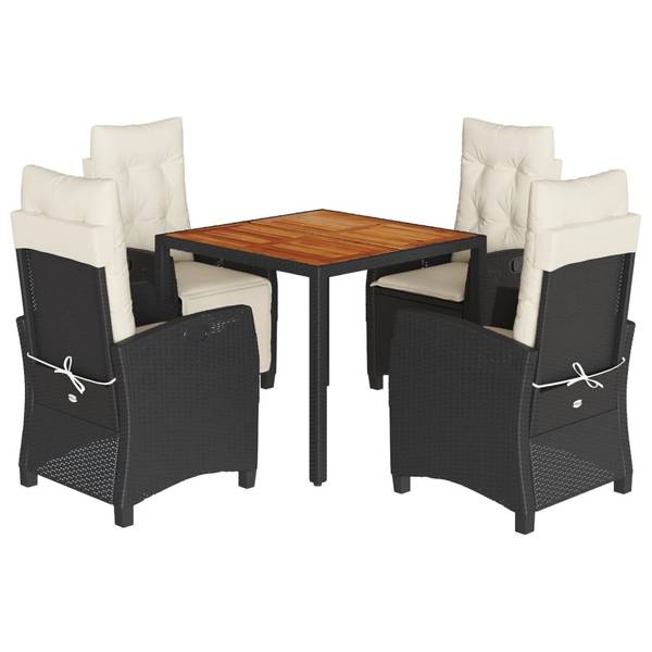 Salle à manger 3033386-5 (lot de 5) Noir - Polyester - Acacia - Acier - 90 x 75 x 90 cm