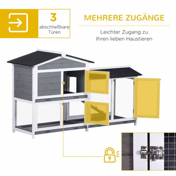 Kaninchenstall D51-131GY Grau - Massivholz - 53 x 94 x 158 cm