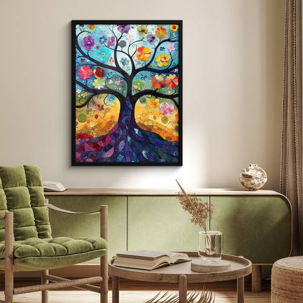 POSTER MIT RAHMEN Blumenbaum 60 x 80 cm - Durchmesser: 90 cm