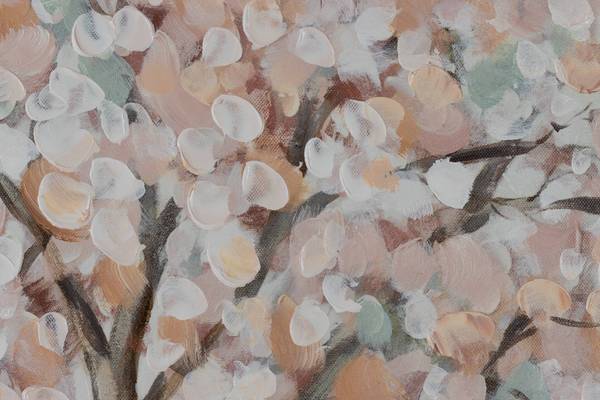 Tableau peint à la main Fleurs Brume Gris - Rose foncé - Coton - 100 x 75 x 4 cm