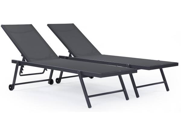 Lot de 2 Bains de soleil textilène et al 61 x 93 x 160 cm