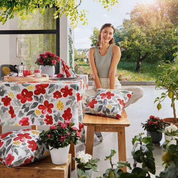 Tischdecke 207767 Grau - Rot - Tiefe: 170 cm