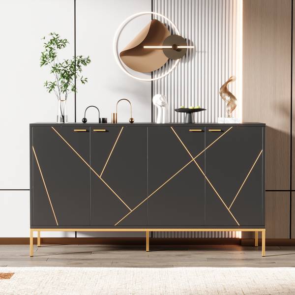Sideboard EveDiana Ⅱ Schwarz - Holzwerkstoff - Metall - 150 x 80 x 40 cm