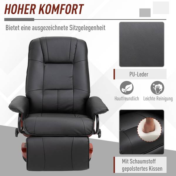 Relaxsessel mit rundem Holzfuß 833-621 Esche Schwarz Dekor - Schwarz