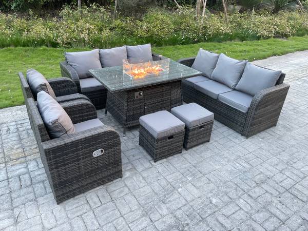 10-Sitzer Rattan Gartenmöbel Set Sofa Grau - Webstoff - Polyresin - 80 x 69 x 140 cm