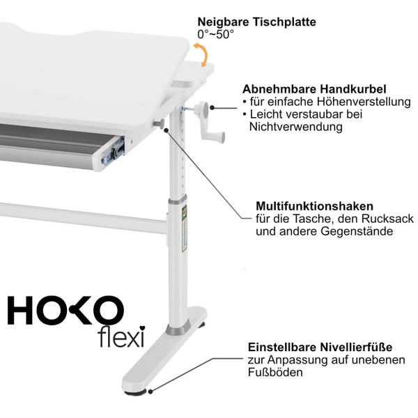 Kinderschreibtisch Höhenverstellbar ELIN Weiß - Holzwerkstoff - 120 x 76 x 60 cm