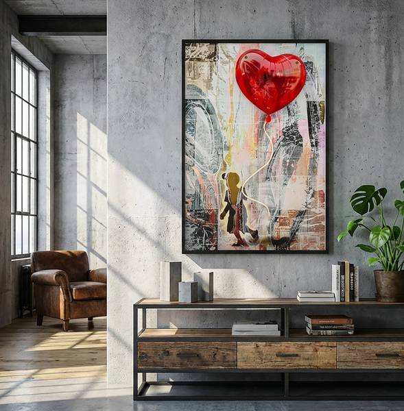 Canvas schilderij Heart deels massief hout - 4 x 90 x 60 cm