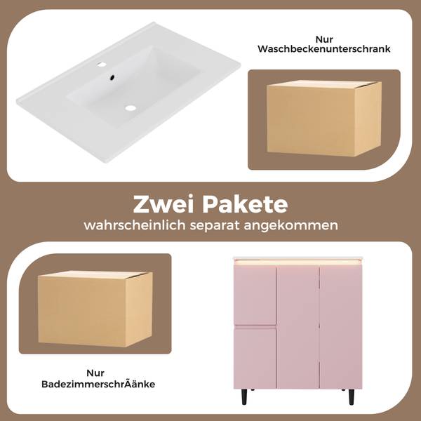 Badkamermeubel met Wastafel Muses Ⅰ roze - plaatmateriaal op houtbasis - porselein - 76 x 89 x 47 cm