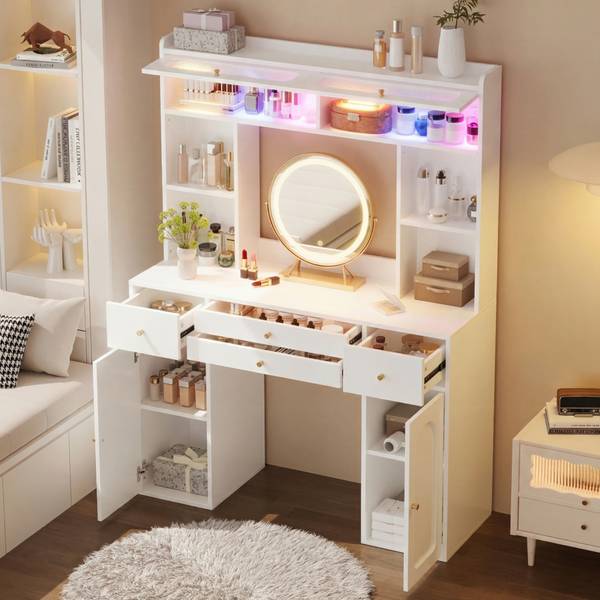 Schminktisch LucyGLOW mit Spiegel VI Weiß - Holzwerkstoff - 40 x 160 x 120 cm
