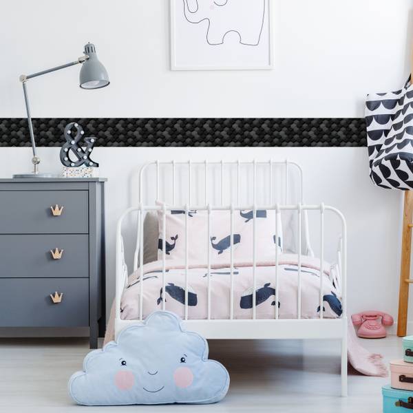 Tapetenbordüre für Kinder BLÖCKE 3D Schwarz - Grau - Fleece - 10 x 300 x 300 cm
