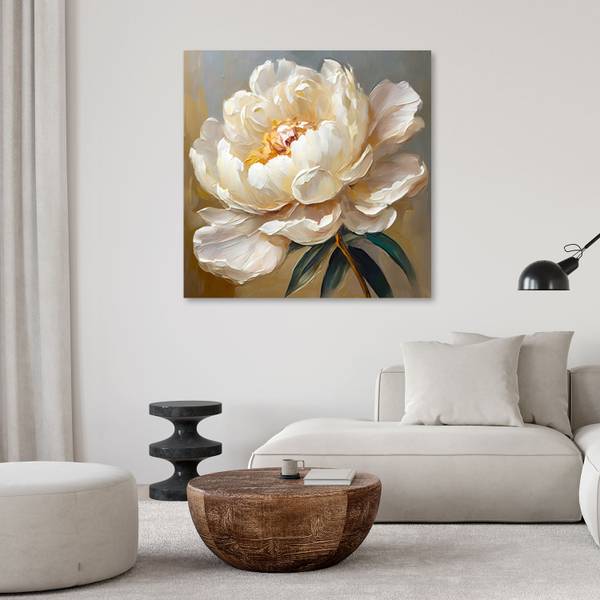 Tableau déco huile pivoine imprimée sur 40 x 40 cm