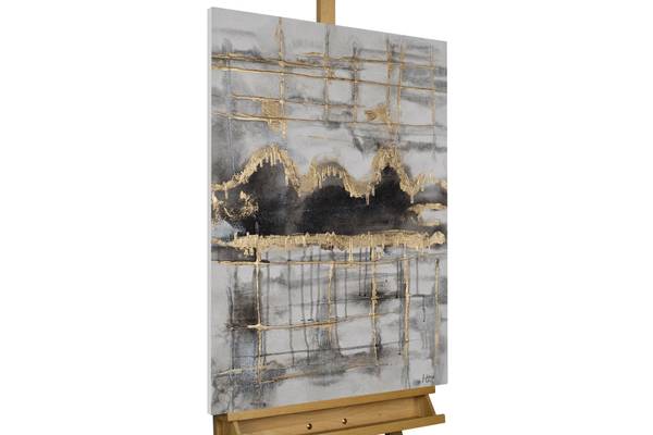 Acrylbild Handgemalt Nonfigurativ Bug Schwarz - Grau - Baumwollstoff - 60 x 90 x 4 cm