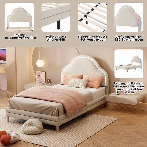 Kinderbett K-1307 Beige - Holzwerkstoff - 96 x 104 x 205 cm