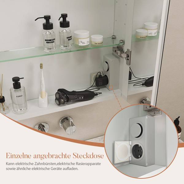 Bad Spiegelschrank mit LED Beleuchtung Silber - Glas - 60 x 70 x 13 cm