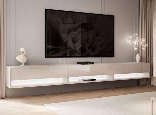 TV-meubel CALANTE beige - plaatmateriaal op houtbasis - 270 x 30 x 35 cm