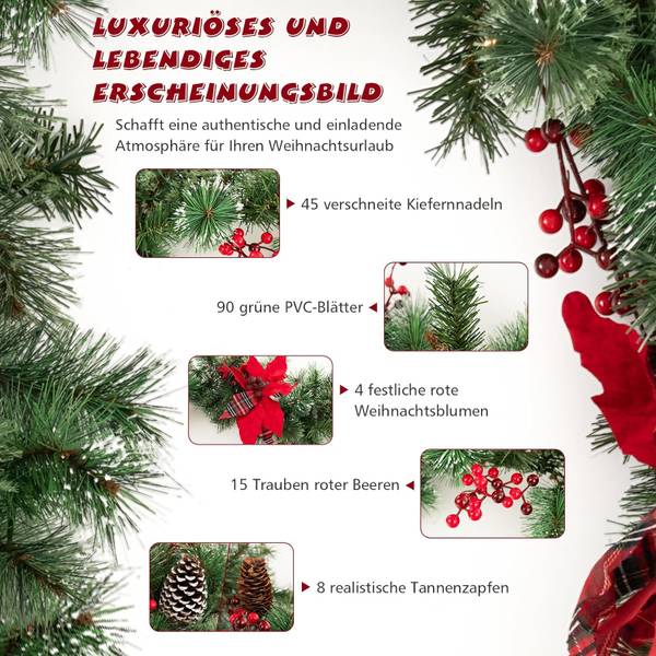 Weihnachtsgirlande mit Beleuchtung Grün - Kunststoff - 10 x 10 x 270 cm