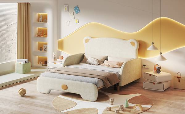 Tagesbett VELVZoo Ⅱ Beige - Holzwerkstoff - Massivholz - 149 x 107 x 204 cm