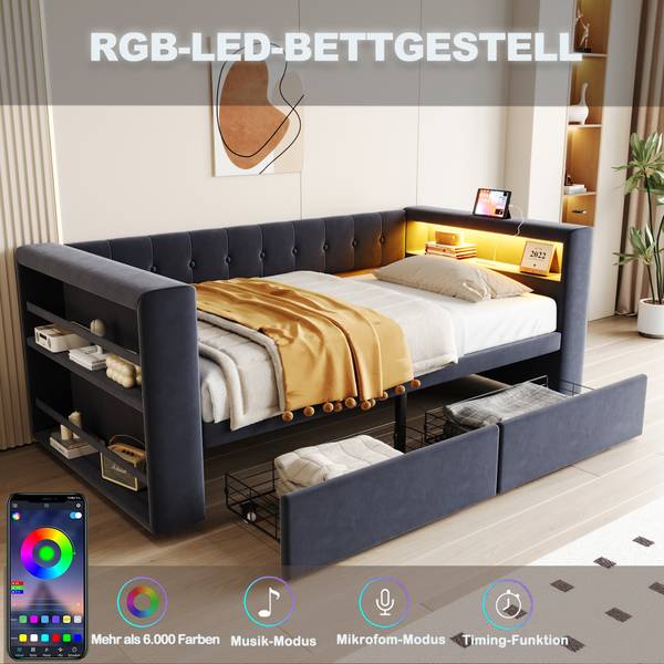 Polsterbett Phoebe Ⅰ Grau - Holzwerkstoff - Textil - 97 x 69 x 214 cm