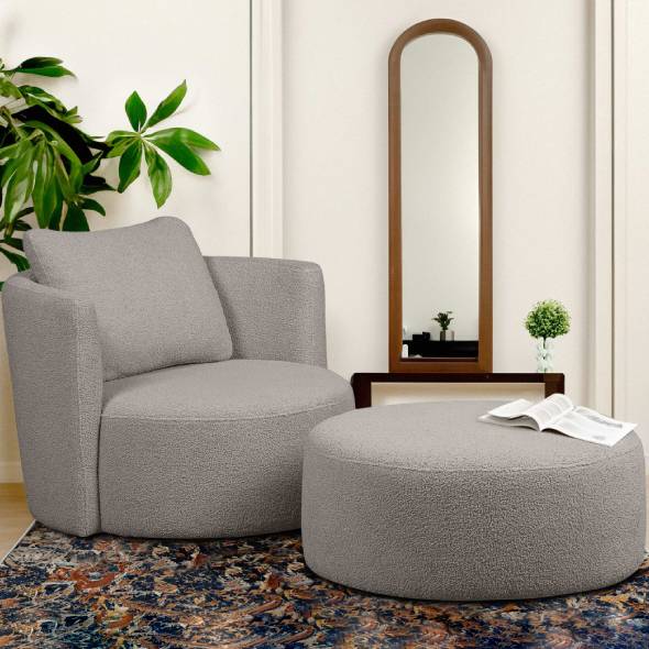 Fauteuil met voetenbank RAGGI lichtgrijs