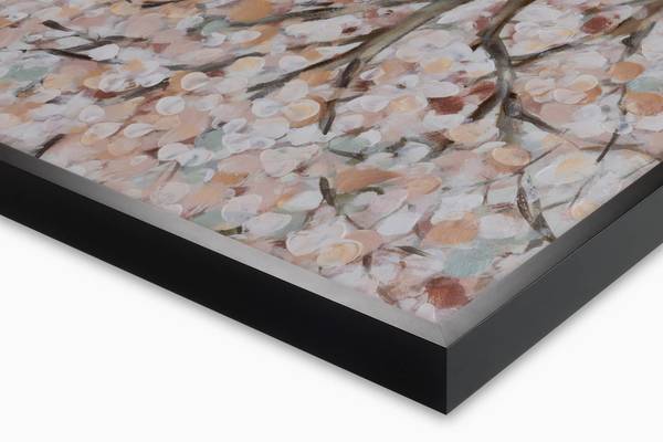 Tableau peint à la main Fleurs Brume Gris - Rose foncé - Coton - 100 x 75 x 4 cm