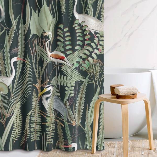 Duschvorhang Flamingos Störche Pflanzen 180 x 200 cm