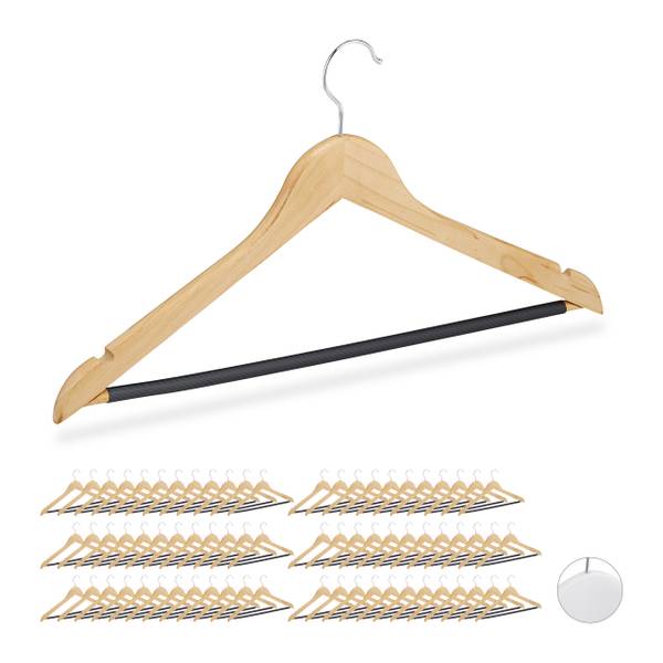 Cintres En Bois 8 Pièces - Avec Barre Pantalon - Crochets Chromés - 44x16x1.1 Cm - Jocca