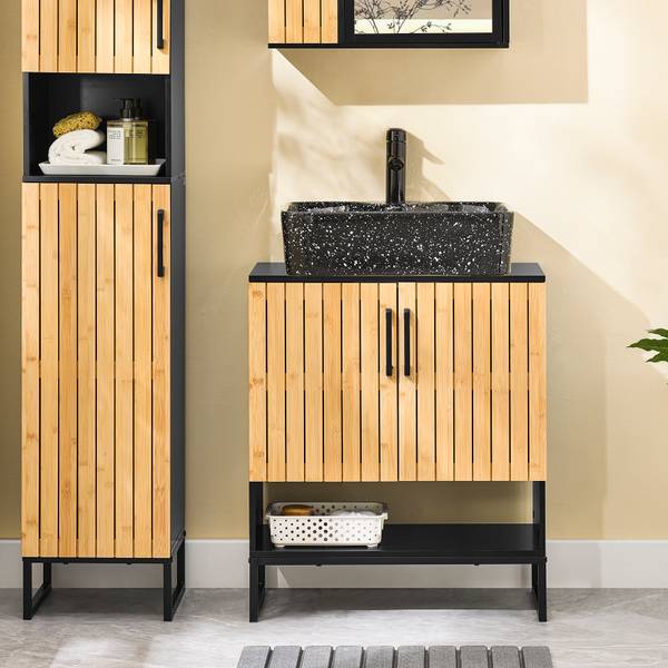 Badkameronderkast BZR202-SCH zwart - bruin - plaatmateriaal op houtbasis - 30 x 70 x 60 cm