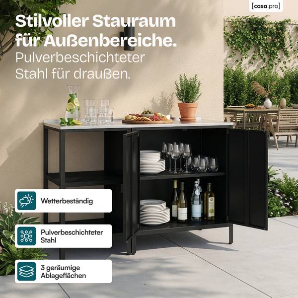 Set de meubles de jardin armoire étagère Noir - Acier inoxydable - Acier - 80 x 92 x 50 cm