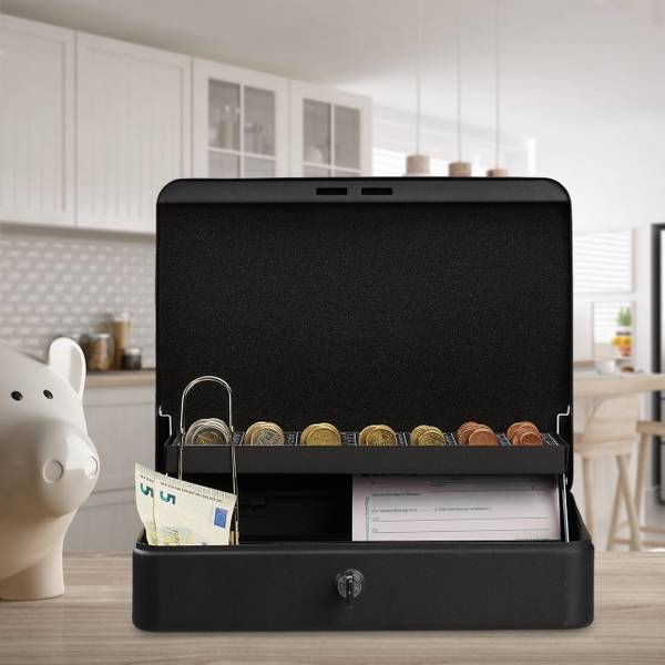 Geldkassette mit Euro Münzzählbrett Schwarz - Silber