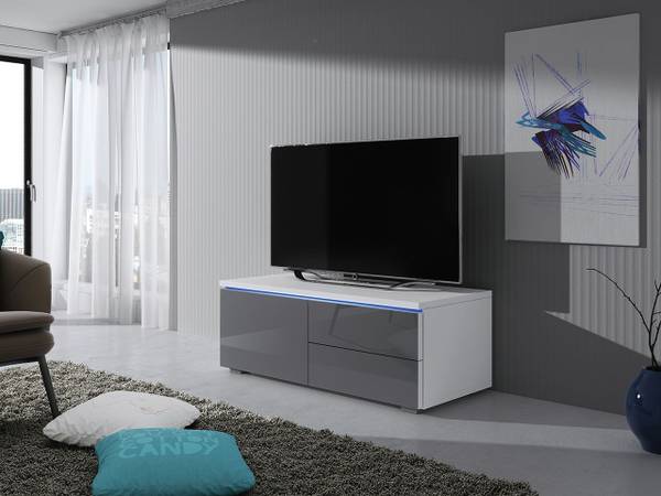 TV-Lowboard XIL Hochglanz Grau - Weiß