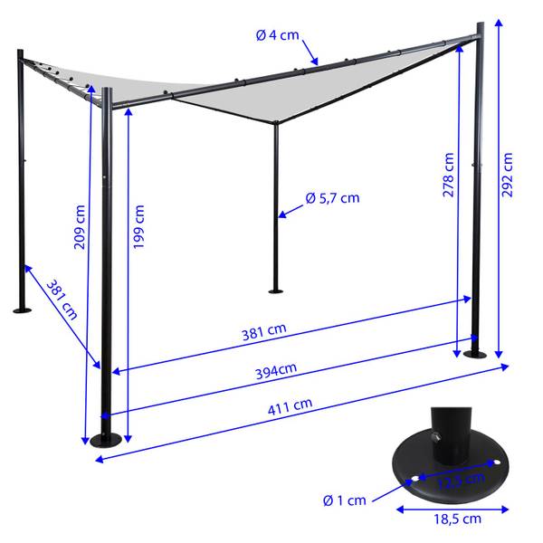 Pergola A41 turquoise - polyester - staal - 411 x 292 x 411 cm