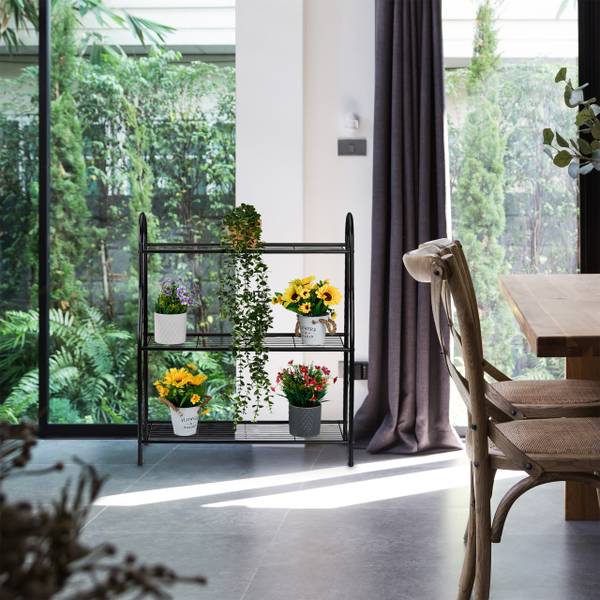 Blumenregal Metall mit 3 Ablagen Schwarz - Stahl - 71 x 83 x 25 cm