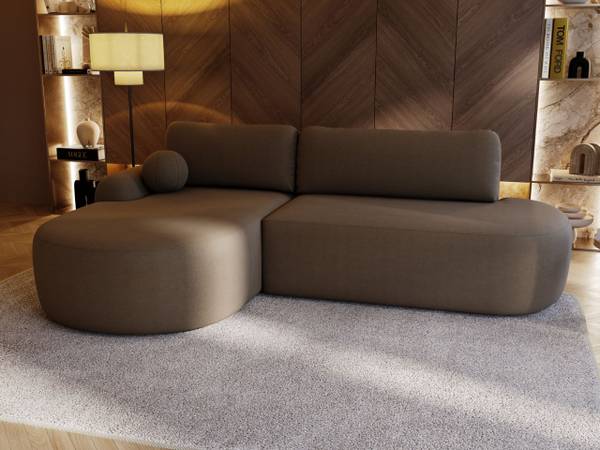 Ecksofa AURIO O Braun - Armlehne davorstehend links - Armlehne beidseitig montierbar - Ecke davorstehend links - Ottomane davorstehend links