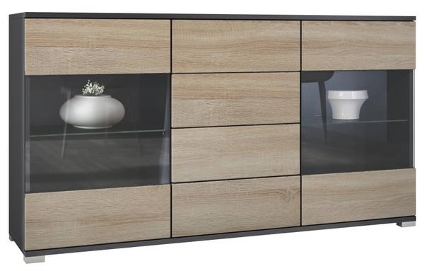 Sideboard Bari V1 Anthrazit Anthrazit - Eiche Sägerau Dekor - Breite: 139 cm