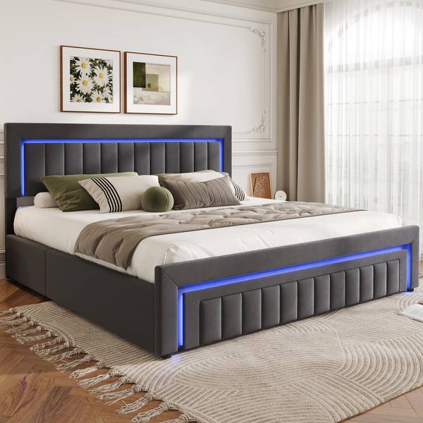 Bettgestell ZY-017 Grau - Holzwerkstoff - 160 x 98 x 208 cm