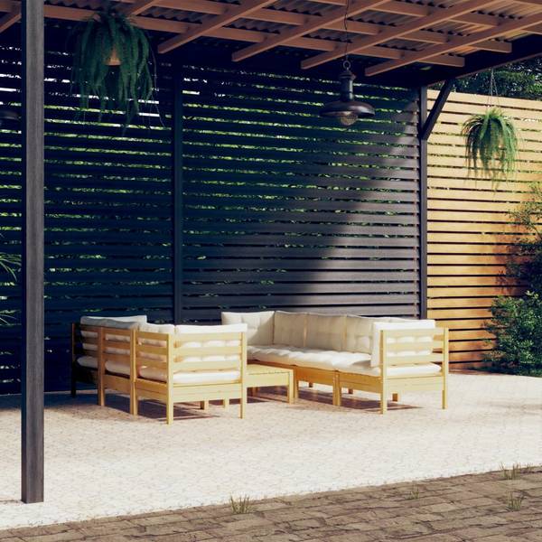 Garten-Lounge-Set 3012404 (8-teilig) Braun - Weiß - Polyester - Kiefer - 64 x 29 x 64 cm